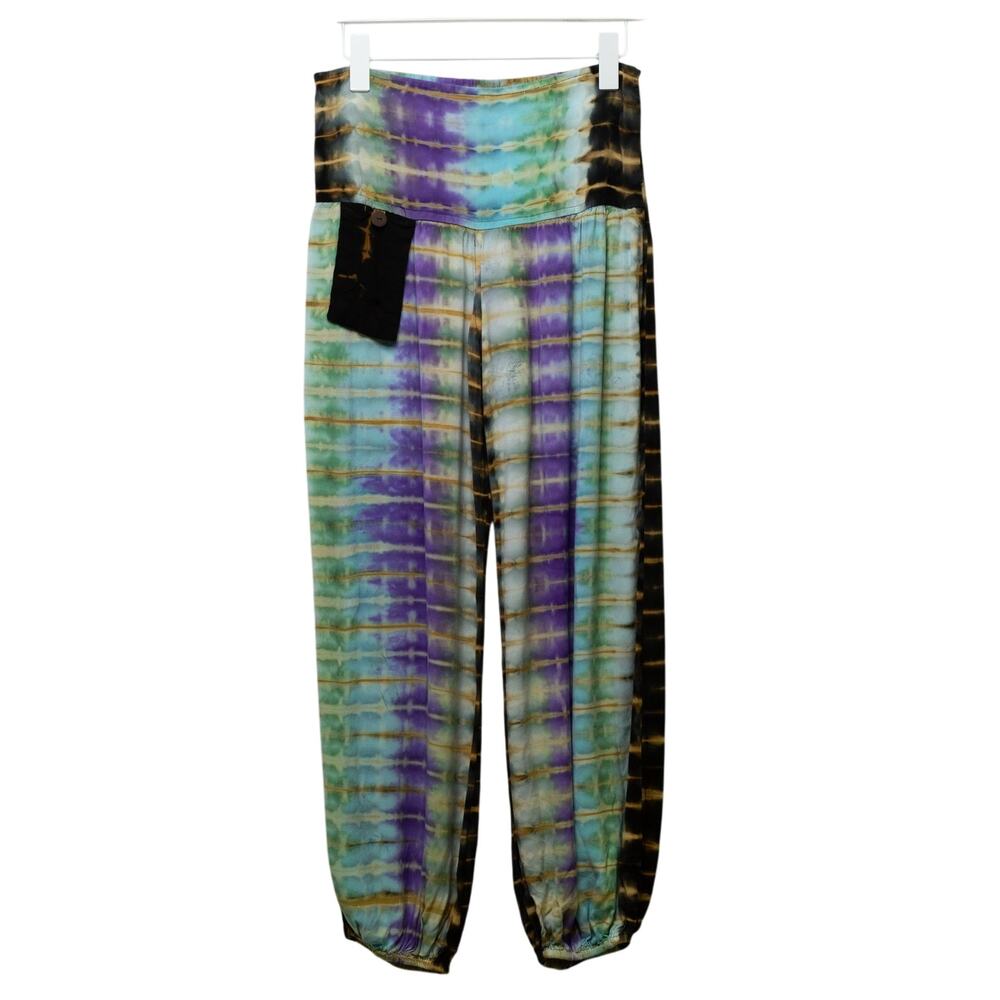 Tie-Dye High-Waist Track Pants in Teal & Purple
